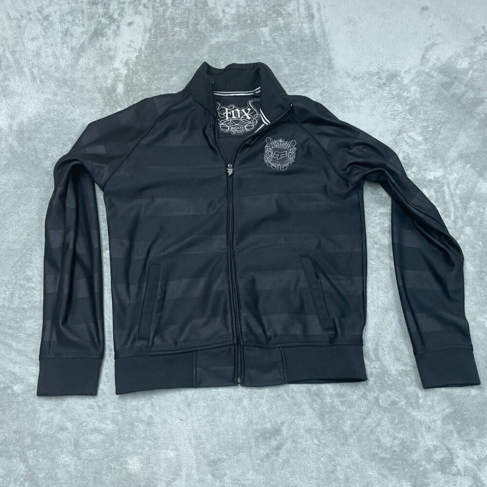 Fox Deluxe Mens Black Track Jacket XL Full Zip Logo Embroidery a0452